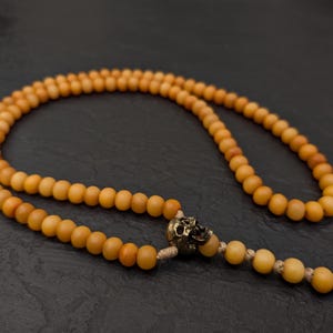 Yak bone skull mala necklace rosary 108 prayer beads, natural vintage Tibetan Buddhist yak bone and skull pendant, shaman Kali necklace