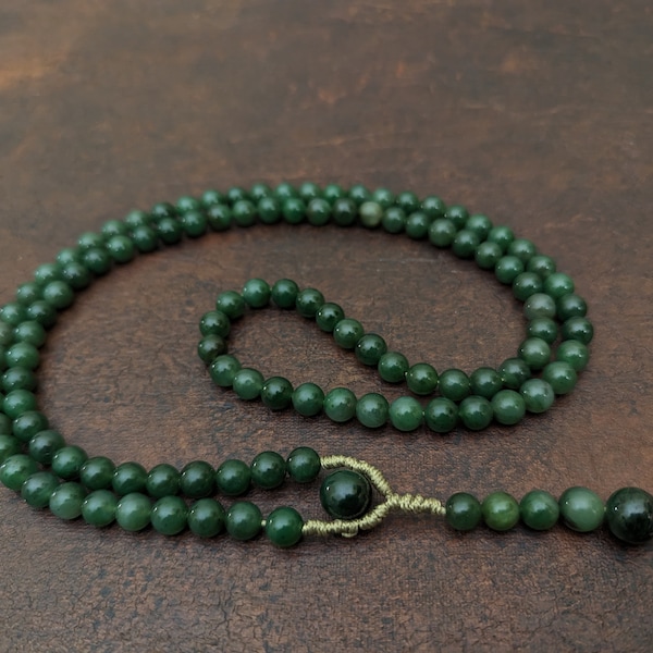 Collier canadien Jade Nephrite Mala chapelet 108 perles de prière, véritable pierre précieuse de néphrite verte dure naturelle, bijoux bouddhistes