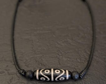 8 Eye Dzi Agate Pendant Necklace: Tibetan Nepal Amulet Talisman