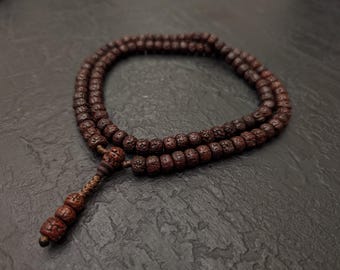 Rudraksha Mala Necklace Rosary 108 Prayer beads, natural vintage Nepalese rudraksha Shiva seed