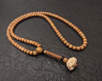 Handmade Bodhi Seed Mala Necklace: Tibetan Buddhist 108 Prayer Beads Seed Lotus Pendant