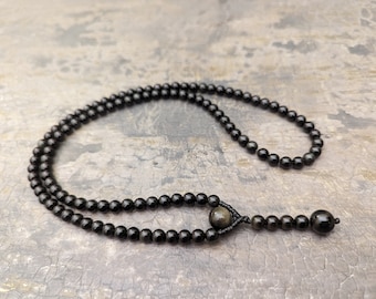 Obsidian Mala necklace rosary 108 Meditation prayer beads, Buddhist yoga Japa, natural black gemstone