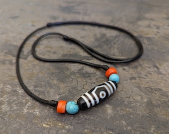 3 eye dzi bead pendant necklace natural genuine Tibetan agate amulet talisman