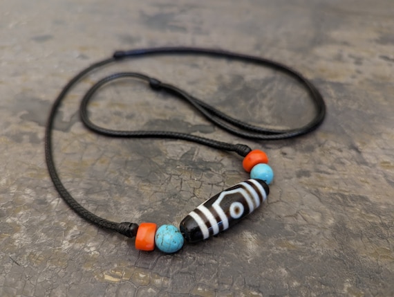 3 Eye Dzi Bead Pendant Necklace Natural Genuine Tibetan Agate