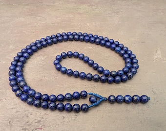 Lapis lazuli mala necklace rosary 108 prayer beads, natural genuine afghan gemstone excellent quality