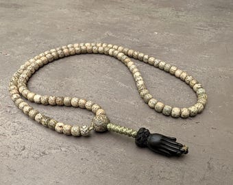 Bodhi Seed Mala Necklace: Tibetan Buddhist 108 Prayer Beads Lotus Seed Blessings Hands Pendant