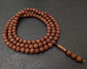 Bodhi Walnut Mala Necklace 108 Prayer Beads, Natural Monkey Head Seed