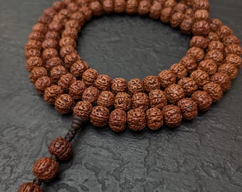 Large rudraksha mala necklace rosary 108 prayer beads, natural vintage Nepalese rudraksha Shiva seed