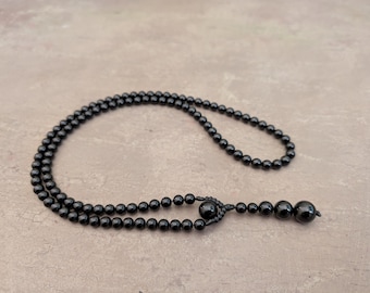 Black tourmaline necklace mala rosary 108 prayer beads, natural genuine protection gemstone
