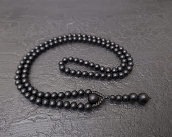 Black Onyx agate mala necklace rosary 108 prayer beads, increase Energy natural genuine gemstone