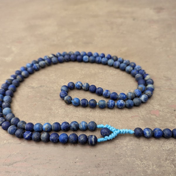 Lapis lazuli Mala necklace, 108 Meditation  prayer beads, natural genuine Afghan blue gemstone