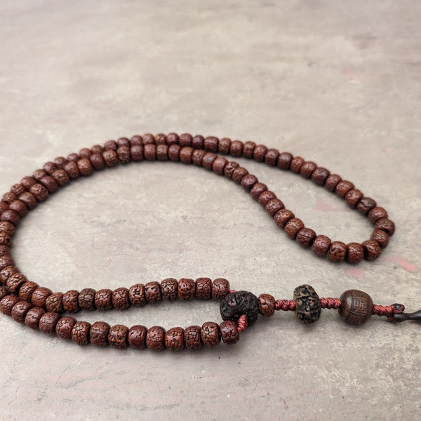 Rudraksha mala necklace rosary 108 Buddhist prayer beads natural genuine Nepalese vintage Shiva seed