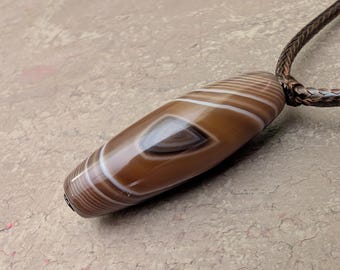 Mountain Peak Dzi Pendant Necklace, natural genuine agate Tibetan amulet talisman