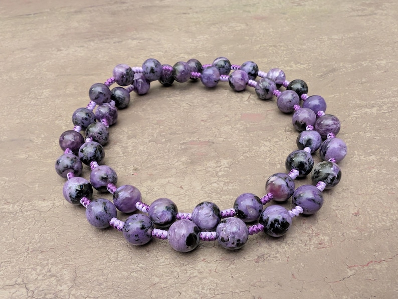 Charoite necklace relieving mental stress, natural genuine authentic gemstone image 1