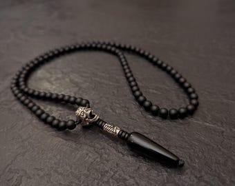 Kali Skull mala necklace rosary 108 prayer beads natural genuine matte black onyx gemstone