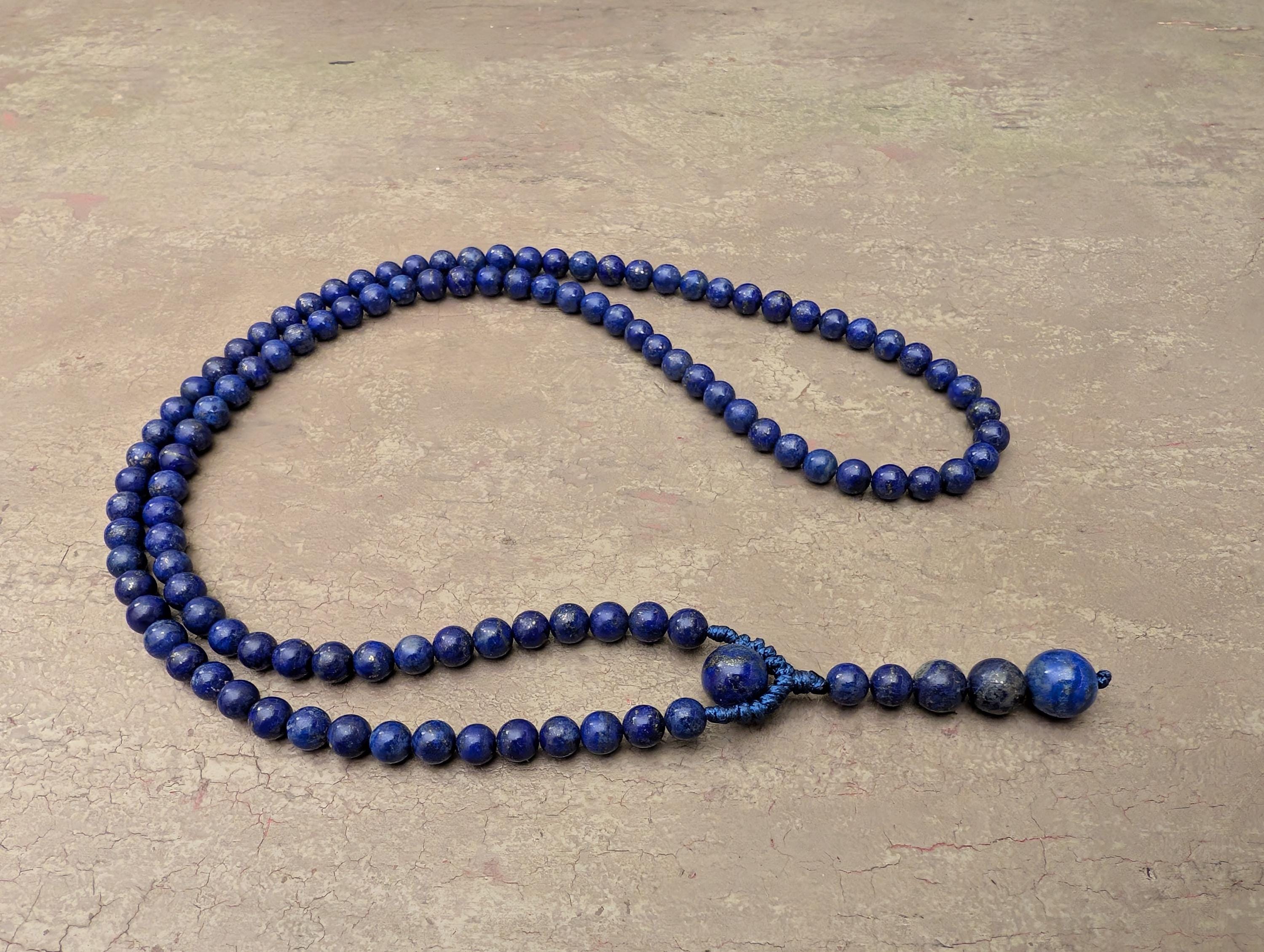 Collier 2 Rangs En Lapis Lazuli D'Afghanistan - Perles 6mm, Fermoir Lapis, 46-49 Cm