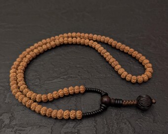 Small Rudraksha mala necklace rosary 108 prayer beads, natural genuine Shiva seed