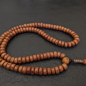 Bodhi mala necklace rosary 108 prayer beads, natural vintage Nepalese phoenix eye Bodhi meditation seed