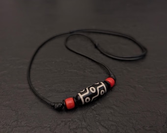 9 Eye Dzi Agate Pendant Necklace: Tibetan Amulet for Luck