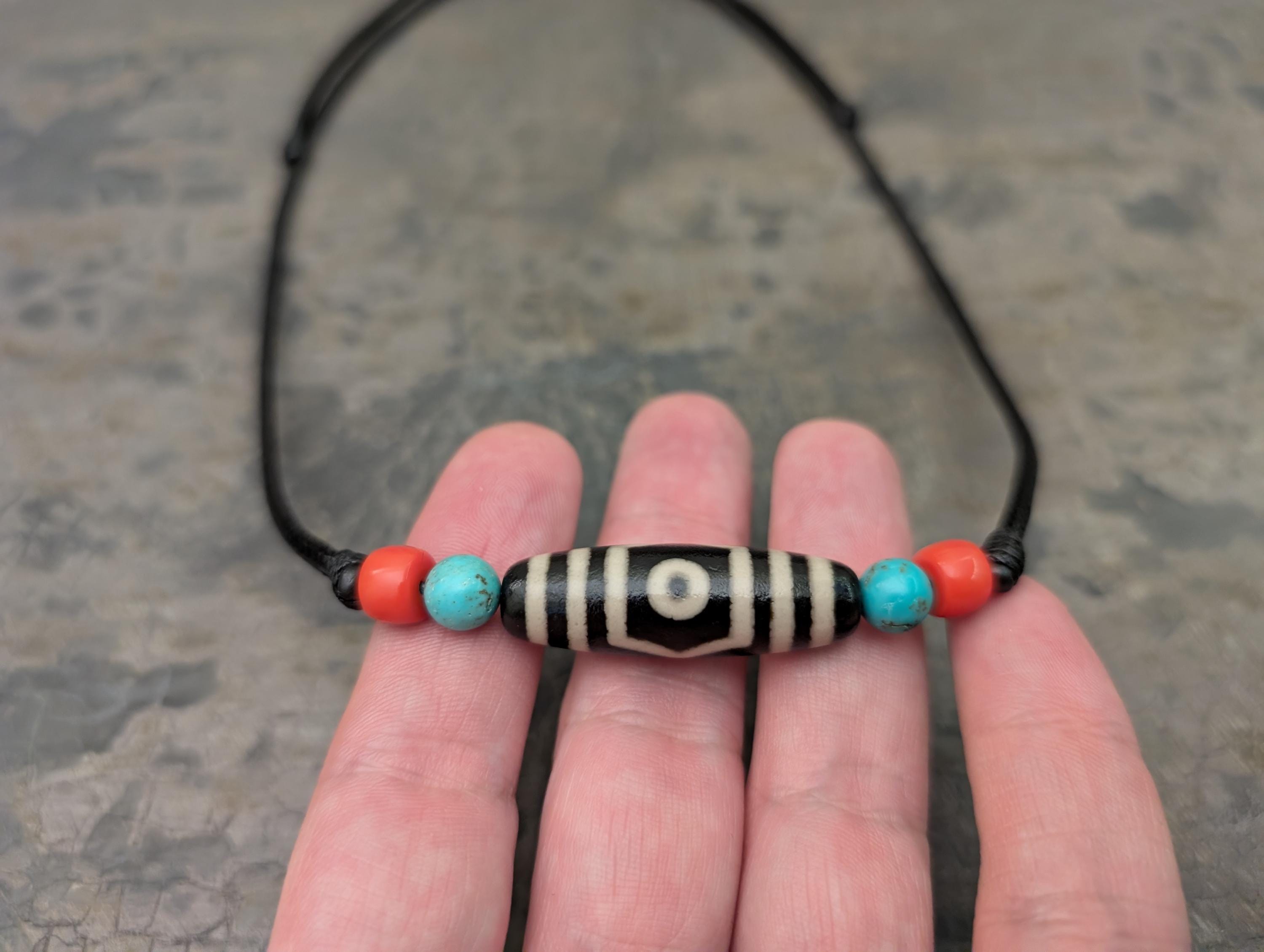 3 Eye Dzi Bead Pendant Necklace Natural Genuine Tibetan Agate