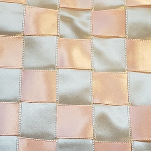 Vintage Baby Quilt Satin Ribbon Basket Weave Pink Gray Pillow Case Handmade