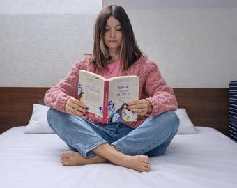 Jersey rosa de punto trenzado 100% lana – Cárdigan de punto extragrande hecho a mano / Jersey de lana suave y grueso / Prenda de abrigo para invierno
