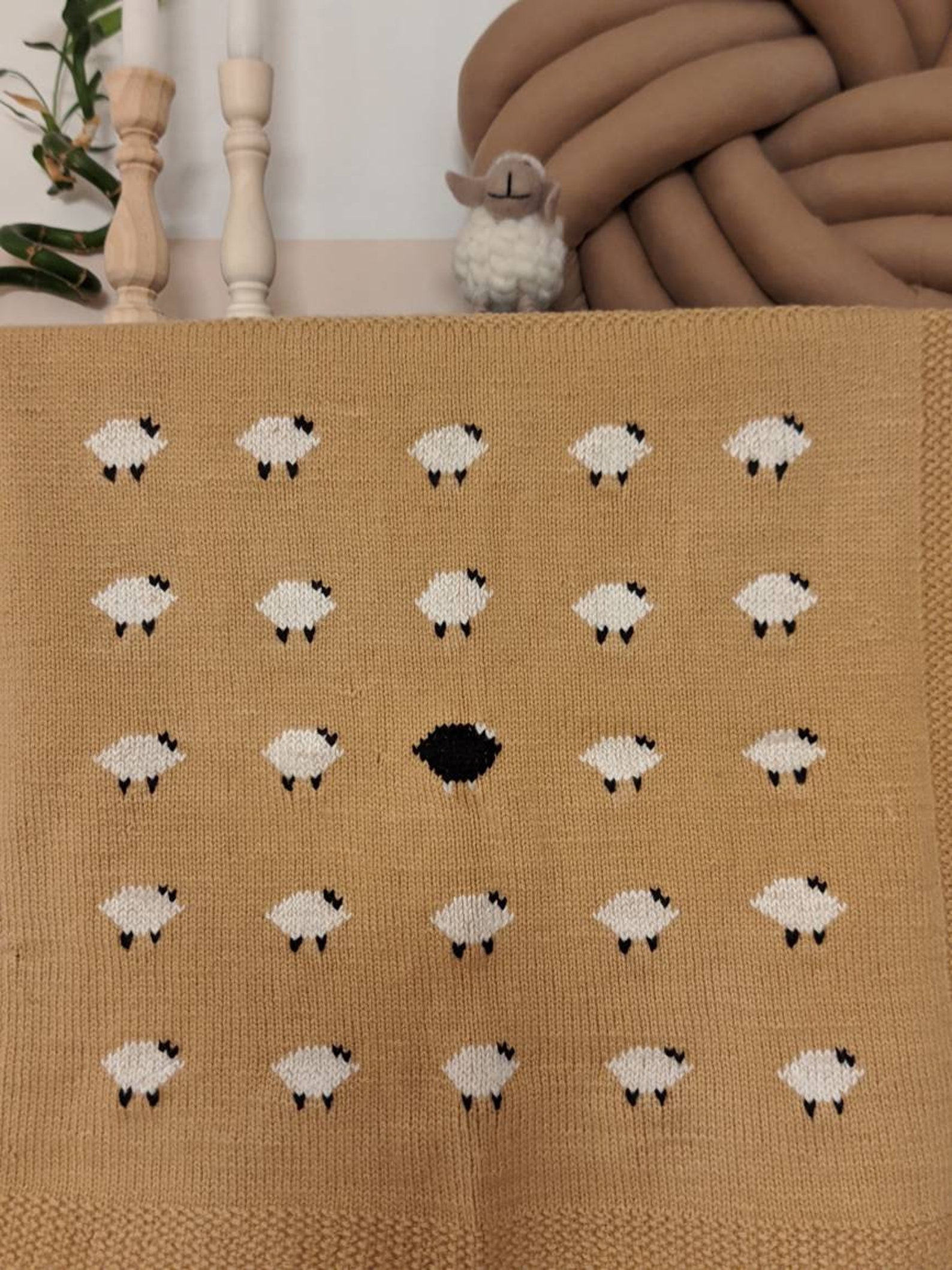 Knitted Sheep Designed Wool Baby Blanket Lamb Baby Blanket Etsy