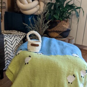 Knitted sheep designed wool baby blanket, lamb baby blanket, car seat and stroller size too, girl baby shower gift image 5