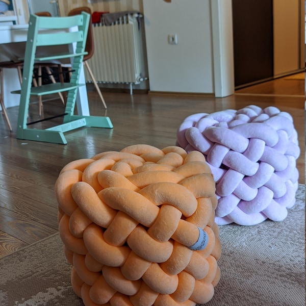 Handmade Knot Floor Pouf – Soft Velvet Ottoman, Living Room Decor (30x36cm)