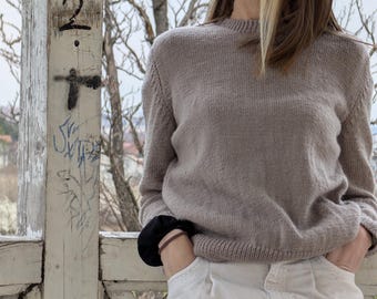 Jersey beige 100% lana merino – Jersey de punto ligero hecho a mano / Jersey de lana merino suave y fina / Prenda de punto atemporal para el día a día