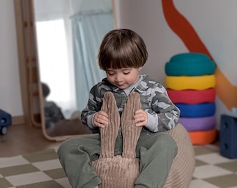 Bunny Ottoman for Kids Room – Handmade Soft Animal Footstool – Nursery Decor – Plush Bunny Pouf