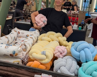 Butter Yellow Velvet knot cushion - express shipping!