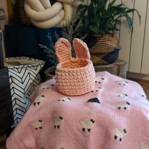 Knitted sheep designed wool baby blanket, lamb baby blanket, car seat and stroller size too, girl baby shower gift image 6