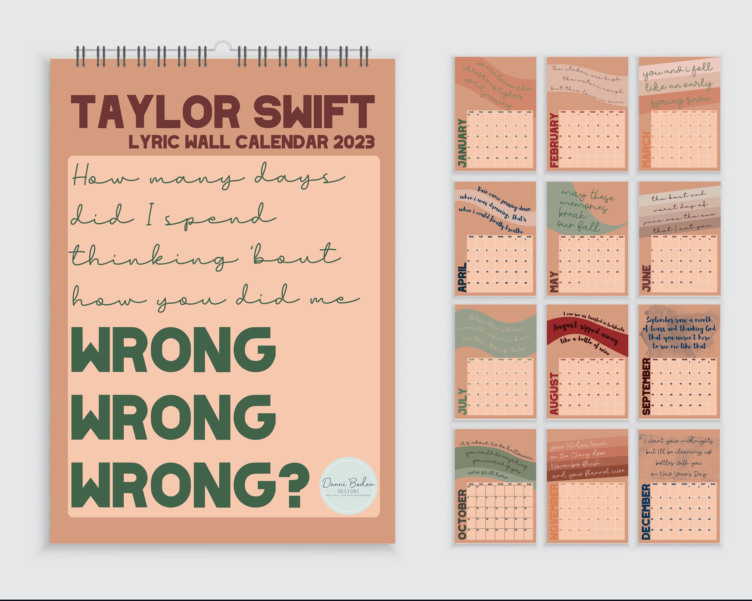 Taylor Swift Lyric Calendar Templates Printable Free