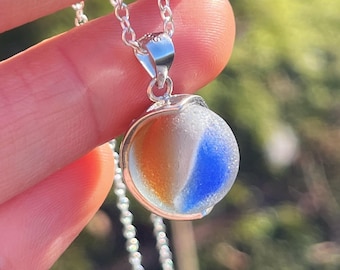 Genuine Codd Sea Glass Marble Necklace, Sterling Silver Chain