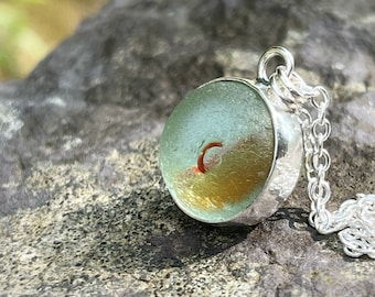 Sea Glass Marble Necklace: Sterling Silver Bezel, Beach Jewelry