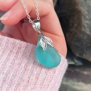 Genuine Sea Glass Necklace, Sterling Silver Sea Glass Necklace, Sea Glass Necklace, Mermaid Tail Necklace