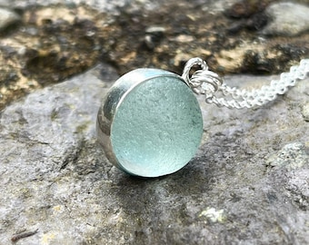 Genuine Sea Glass Marble Necklace: Sterling Silver Bezel, Beach Jewelry