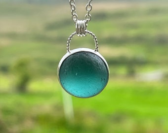 Sea Glass Marble Necklace: Sterling Silver Bezel, Beach Jewelry
