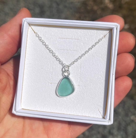 Genuine Sea Glass Necklace, Bezel Sea Glass Necklace, Sea Glass