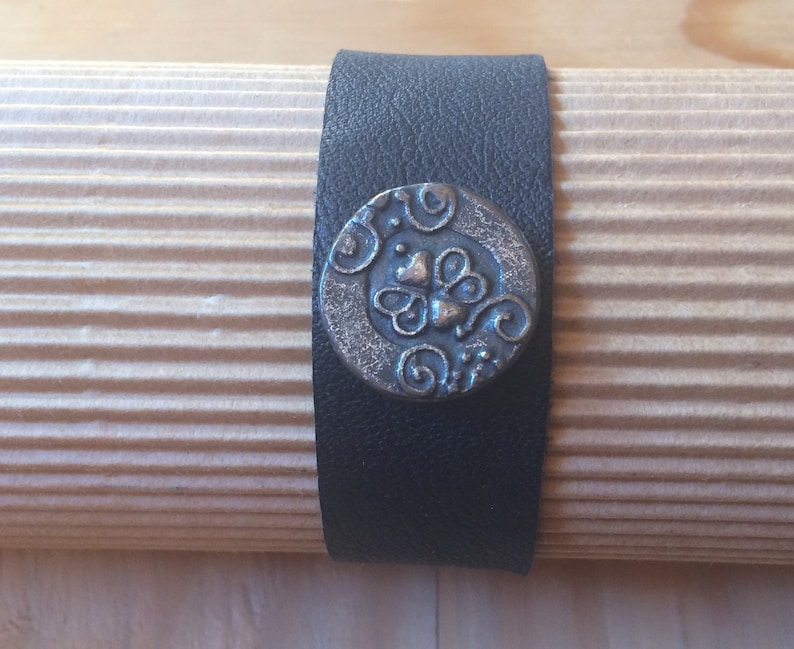 Bracelet Real Leather Gothic Leather Bracet Black Charm Black Charm Black Charm