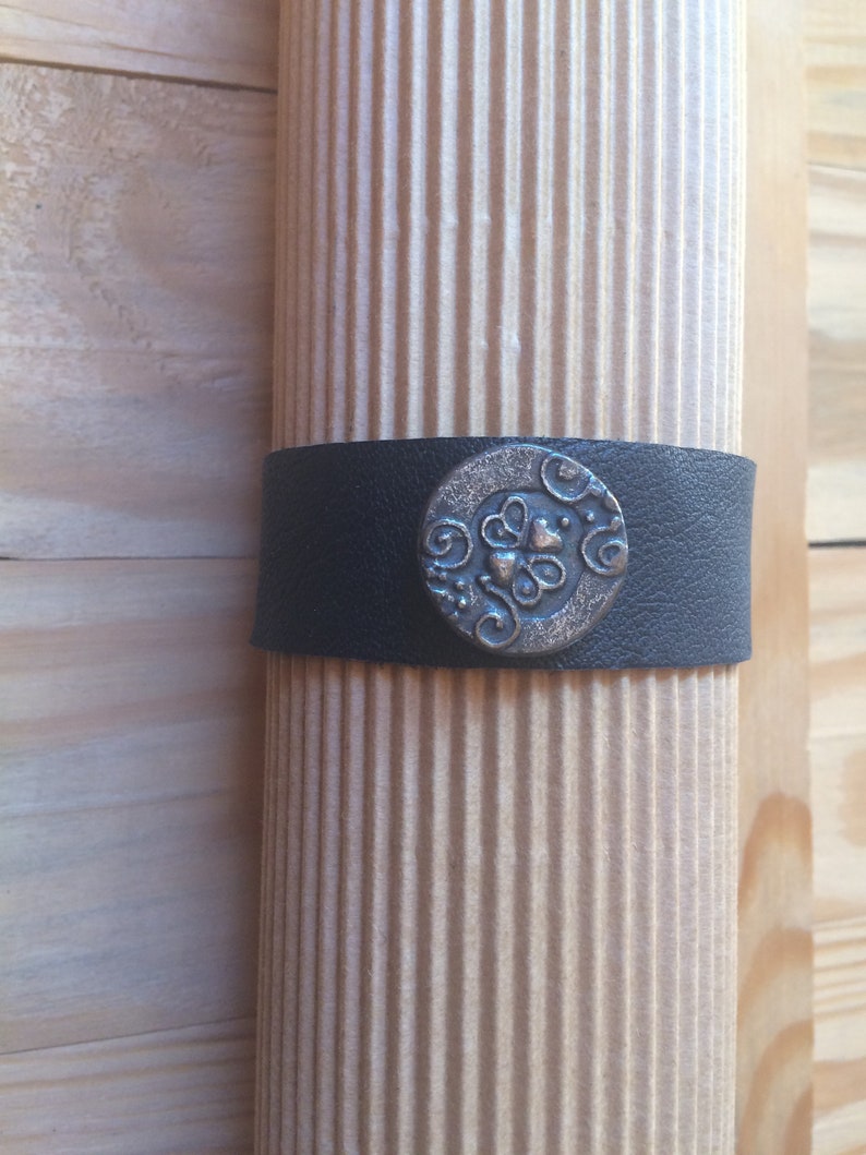 Bracelet Real Leather Gothic Leather Bracet Black Charm Black Charm Black Charm