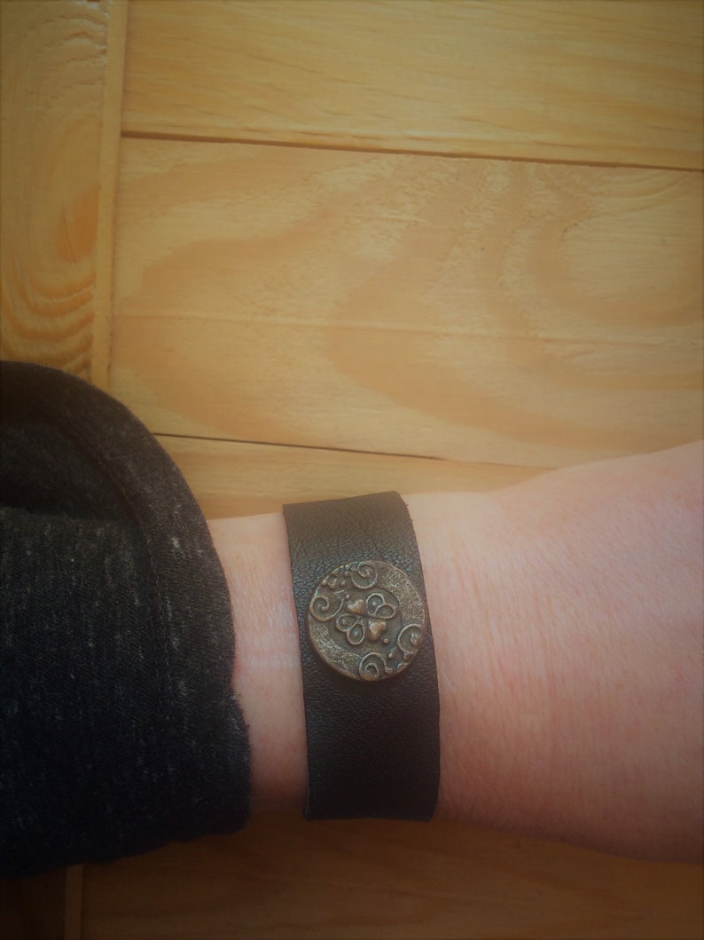 Bracelet Real Leather Gothic Leather Bracet Black Charm Black Charm Black Charm