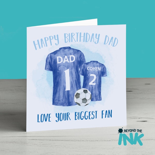 Personalised Football Birthday Card For Dad -  Happy Birthday Daddy - Football Shirt Card - Blue - Chelsea - Leicester - Everton - Rangers