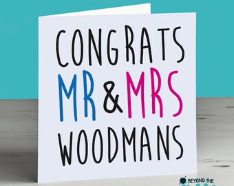 Personalised Wedding Card - Mr & Mrs - congratulations Newlyweds - Wedding Day Card - Personalised Marriage Card