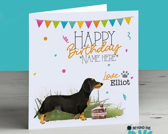 Carte d'anniversaire personnalisée chien saucisse teckel - carte d'anniversaire chien