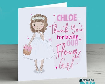 Personalised Flower Girl Card - Thank You For Being My Flower Girl - Flower Girl Proposal - Cute - Classy - Pretty - Thank You Card