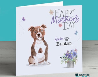 Personalised Mothers Day Card From The Dog For Mum Mam Mother Mom Staffordshire Bull Terrier Staffy