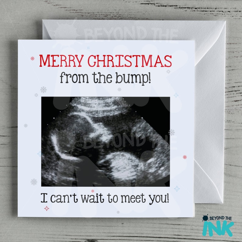 Personalised First Christmas Card 1st Christmas Card From The Bump Scan Picture Baby Scan Christmas Card image 2