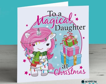 Personalised Unicorn Christmas Card - To A Magical Daughter - Mum - Nan - Sister - Niece - Grandma - Nanny - Auntie - Aunt - Nanna - Cousin